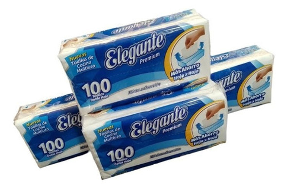 Toallas De Papel Cocina Multiuso Elegante 100unid Pack X 4 1