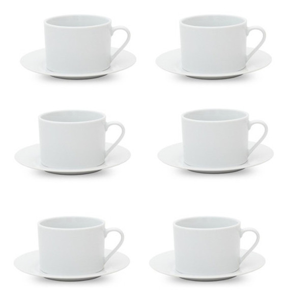 6 Tazas De Té C/ Plato 220ml Blanco Porcelana Selecta 0