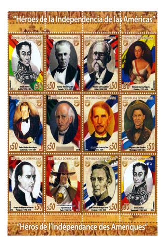 Héroes De La Independencia De Las Américas 1- Lámina 45x30cm 0