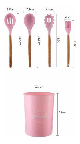 Set X12 Utensilios Kit Cocina Mango Madera Punta Silicona 1