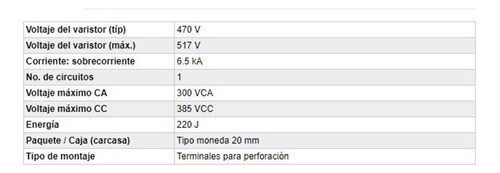 Varistor 20d471k 20mm 470v 1