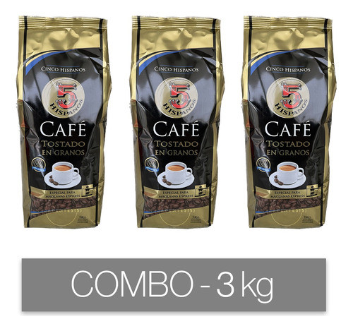 Combo Café En Grano Tostado 5 Hispanos 3kg Expresso Pack 0