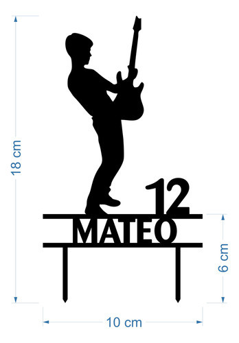 Adorno Torta Topper Guitarrista Cumpleaños Personalizado 1