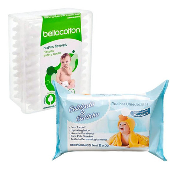 Cotonete Bellacotton 50un + Lenço Umedecido Carinho 96un 0