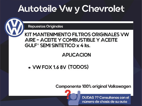 Kit 3 Filtros + Aceite X 4 Lts.  Vw  Fox Original 1