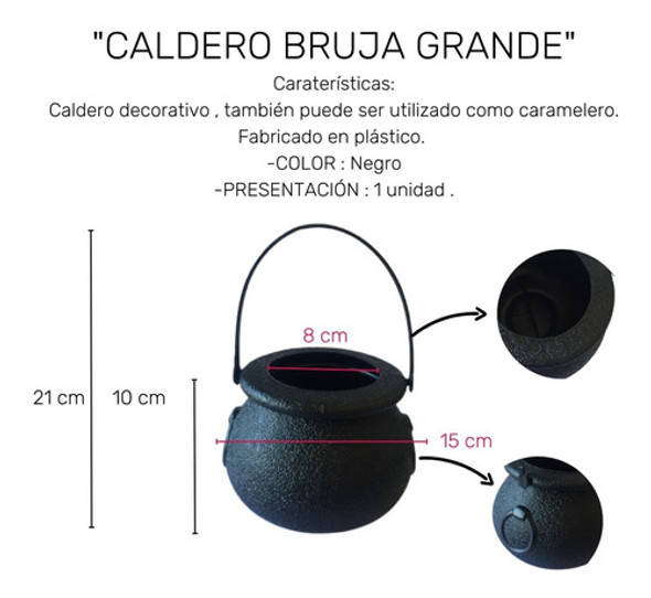 Caldero Bruja Grande Plástico Halloween Golosinas Caramelera 1