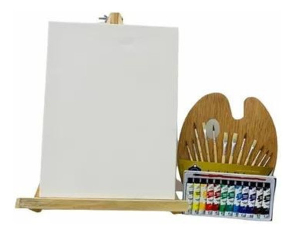 Atril Bastidor Pinturas Al Oleo Paleta Y Pinceles 0