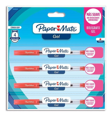 Pouch Destacavel Com 4 Canetas Papermate Econogel Vermelha 0