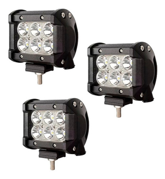 Kit 3 Faros Barra 6 Leds Auxiliar Cree Led Camion Agro 0