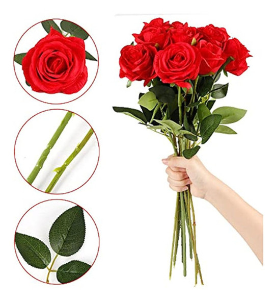 Cewor 15 Piezas De Rosas Artificiales Con Tallos, Rosas Roja 1 Cewor 15 Piezas De Rosas Artificiales Con Tallos, Rosas Roja 1