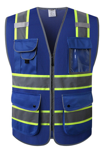 Jksafety - Chaleco De Seguridad Azul Con Cremallera Frontal 0