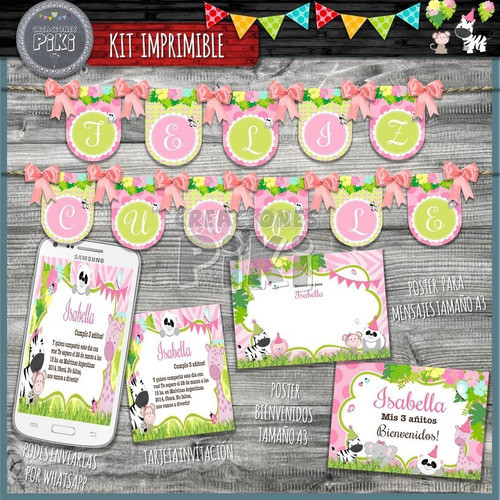 Kit Imprimible Candy Bar Animales Jungla Selva Nenas Full 1