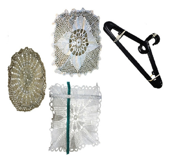 Combo 10 Perchas Plasticas Negras Y Carpetas Tejidas Crochet 0