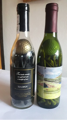 Dos  Botellas Con Pelotas De Golf Y Palitos Tee Trofeo Deco. 1