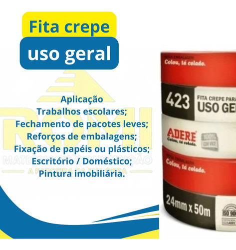 Fita Crepe Uso Geral Ótima Aderência 24mmx50m - Kit C/ 5 1