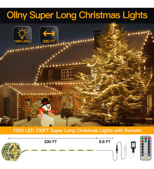Ollny Luces De Navidad Para Exteriores, 1000 Led De 330 Pies 1
