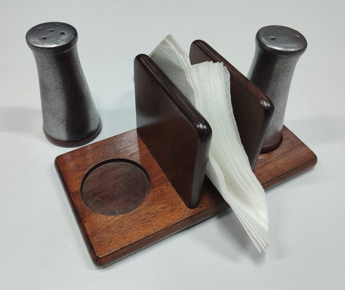 Pimentero Salero Servilletero Madera Y Ceramica 3 En 1  Km33 0