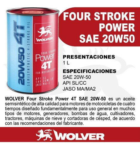 Aceite Wolver Four Stroke Power 4t 20w50 X1lt 1