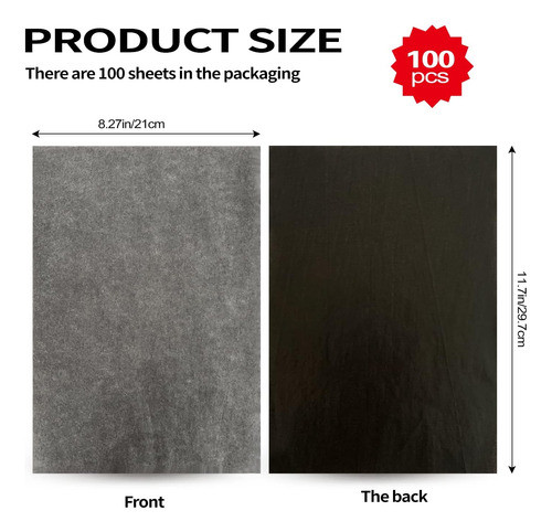 Papel De Transferencia Negro, 100 Hojas, 21x297 Cm, Para Dib 1