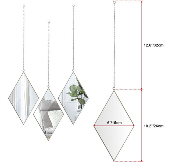 Tlbtek 3 Pcs Rhombus Mirror Wall Decor, Espejos De Pared Dec 1