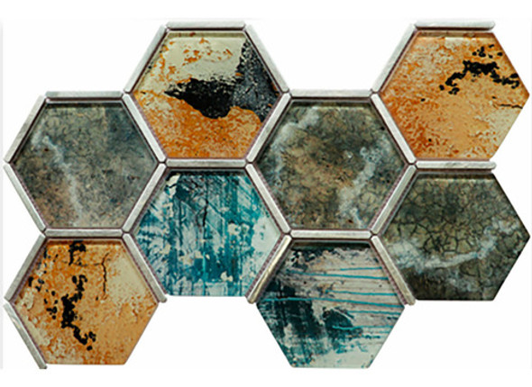 Mosaico Hexagonal Vidrio 28x41 Mix Con Bordes Plateados 0