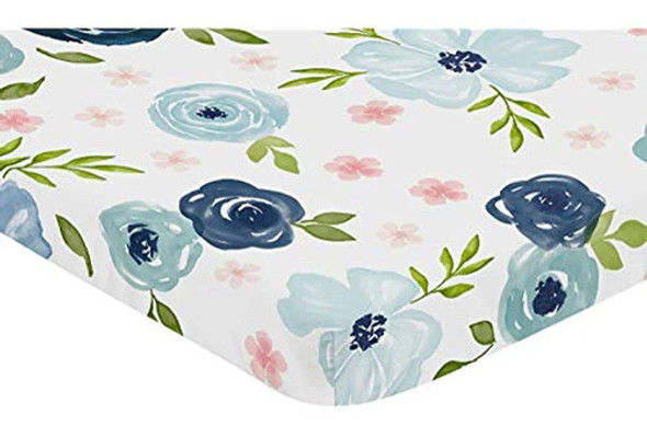 Sweet Jojo Designs Azul Marino Y Rosa Acuarela Floral Chica 1