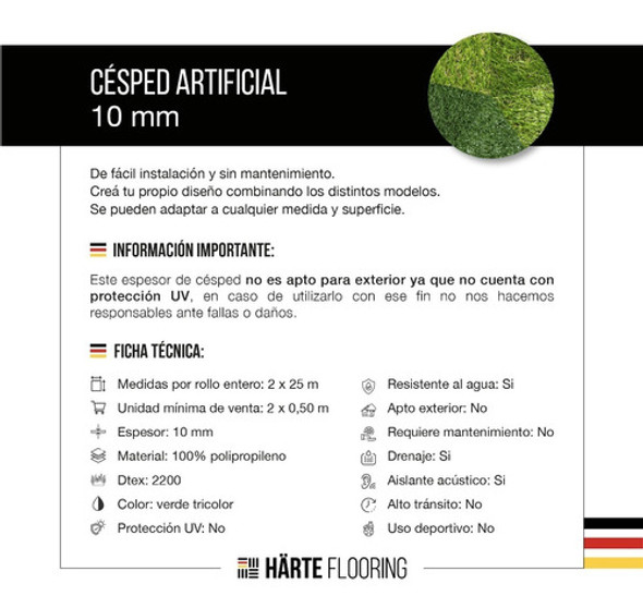 Cesped Sintetico Pasto Artificial Rollo Premium 10 Mm 1
