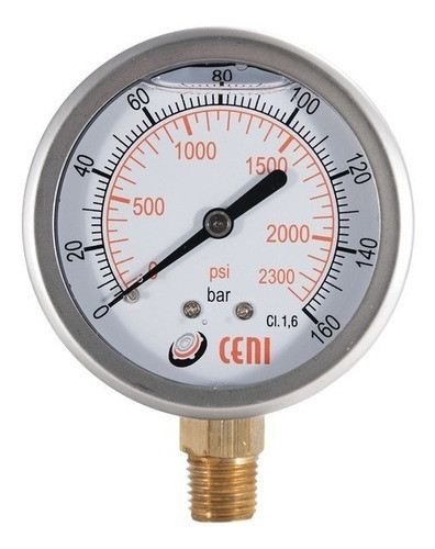 Manometro 63mm Inf 1/4 Npt Inox Con Glicerina 0-160 Bar/psi 0