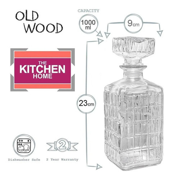 Decanter Botella Vidrio Cuadrada Whisky Labrada C/tapon 1 L 1