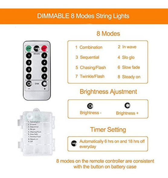 Anjaylia 26 Ft 60 Led Cadena De Luces De Globo Con Pilas, 8 1