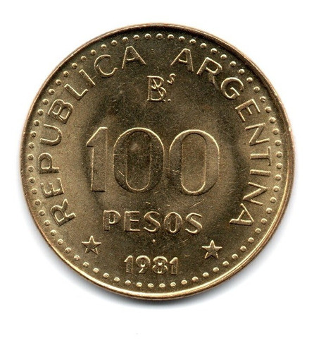 Moneda Argentina 100 Pesos Ley 1981 Hombro Recto Aunc 0