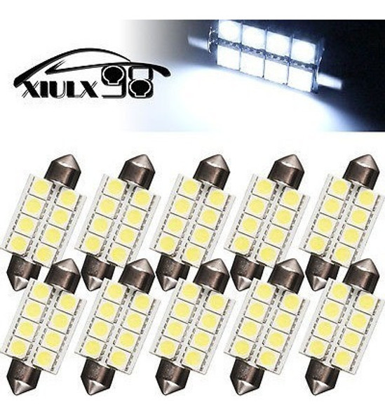10 X Dc 12v 578 211-2 Adorno 42mm 8 5050 Led Interior 7000k 1