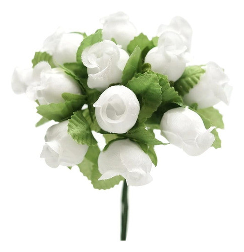 Rosas De Flores De Seda Artificial Blancas - 12 Mini Ramos D 0