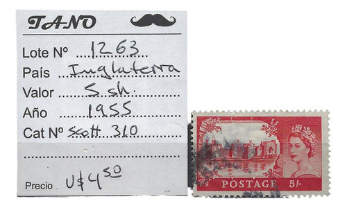 Lote1263 Inglaterra 5 Shilling Año 1955 Scott# 310 0