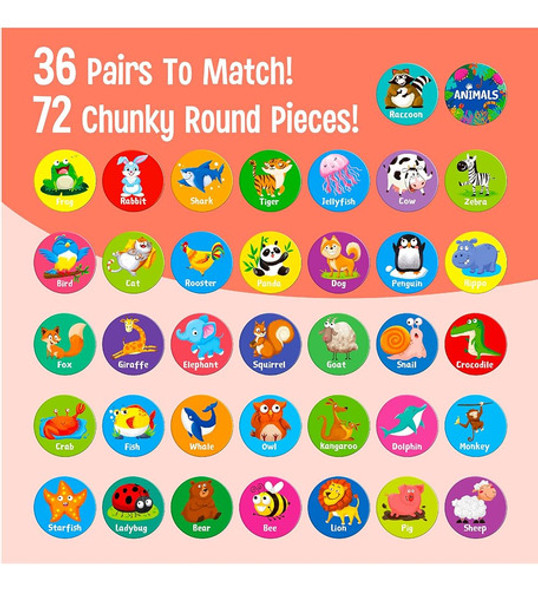 Spritegru Memory Matching Game, 72 Pcs Animal Matching Cards 1