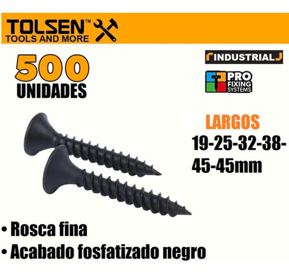 Tornillo T2  Yeso 6x1 - 3.25x25mm Por 500 Unid. Tolsen 54052 1