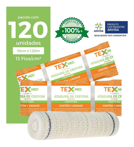 Atadura Crepom Faixa Bandagem Elástica 10cm Kit 120 Unidades 1