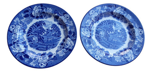 2 Platos Ingleses  Escena Campestre Woods Ware 17 Cm 0