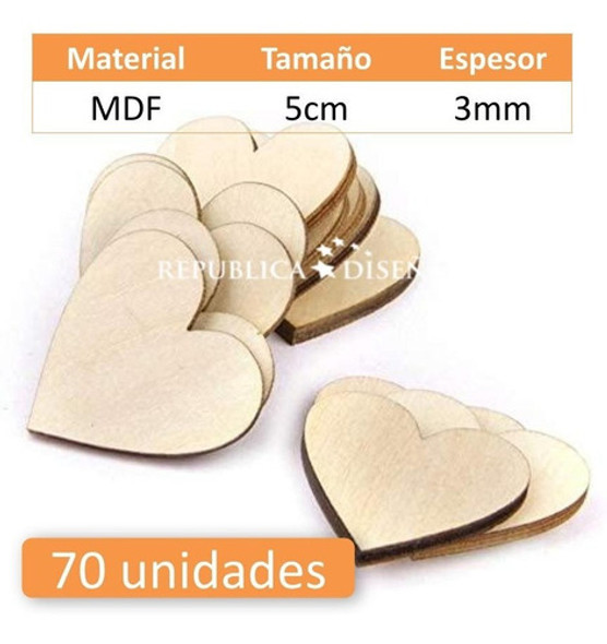 70 Corazones 5cm Corte Figura Madera Fibrofacil Mdf 3mm Arte 1