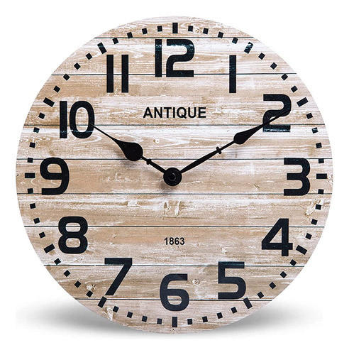 Nikky Home Farmhouse Reloj De Pared De Madera - 12 Pulgadas 0