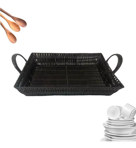 Bandeja Negra Plástico Con Manijas Multi Uso 0