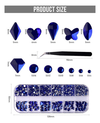 Ebanku Diamantes De Imitación De Uñas Azul Oscuro, Corazones 1