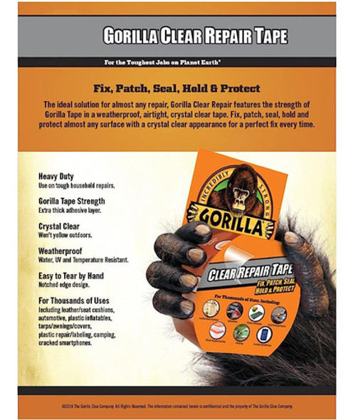 Gorilla Crystal Clear Duct Tape, 1.88  X 5 Yd, Transparente, 1