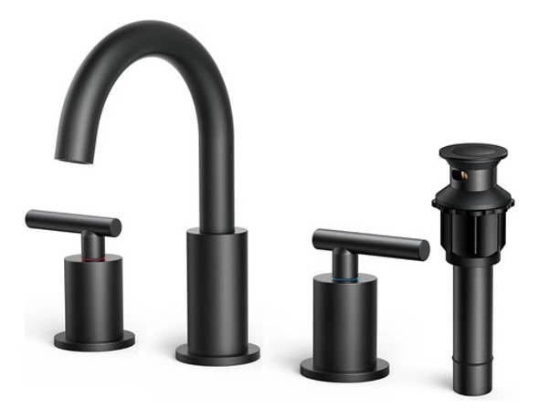 Canilla Bimando 3 Agujeros Baño 20cm C/drenaje Negro Mate 0