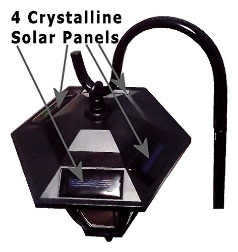 Negro Vintage Shepard Hook Solar Lantern Luz Al Aire Libre 1