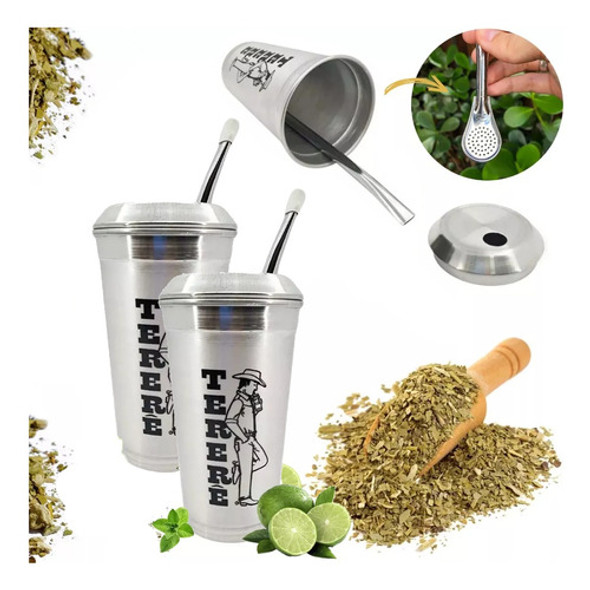 2 Cuias Copo Inox 350ml + 2 Bomba Lisa P/ Tereré Chimarrão 0 2 Cuias Copo Inox 350ml + 2 Bomba Lisa P/ Tereré Chimarrão 0
