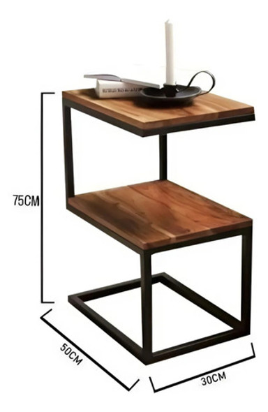 Mesa Living Lateral En Hierro Y Madera 1