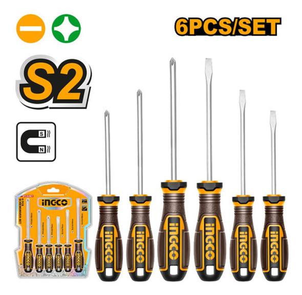 Set X 6 Destornilladores Imantado Ingco Hksds0628 - L N F 0