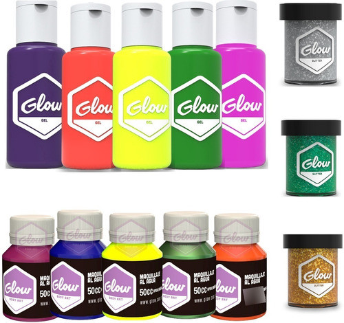 Kit 5 Maquillajes Liquido 5 Gel Para Pelo 5 Glitter Glow 0