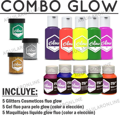 Kit 5 Maquillajes Liquido 5 Gel Para Pelo 5 Glitter Glow 1